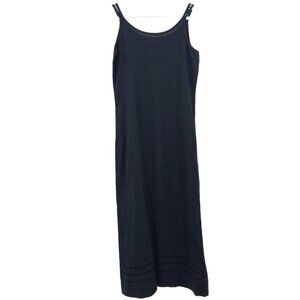 Garnet Hill Black Linen Lattice Cutout Maxi Dress Minimalist Versatile Beach 6P